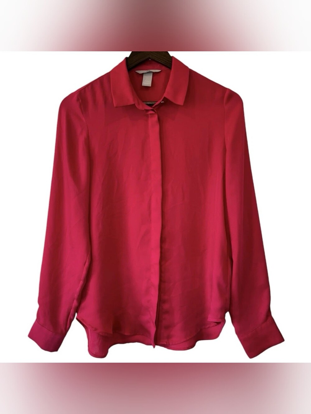 H&M Long Sleeve Blouse In Cerise